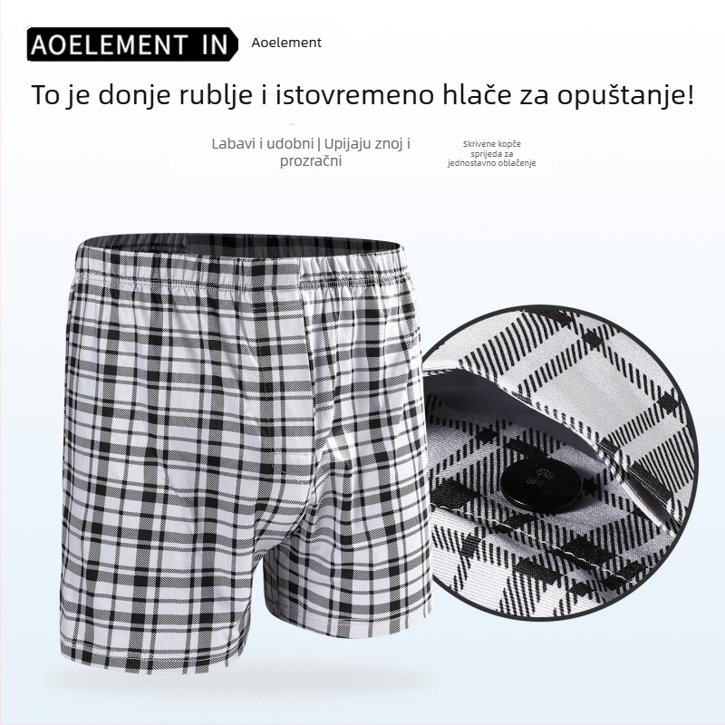 Muške bokserice od ledenog svile, labav kroj, srednje visine struka, karirani uzorak, pleteni poliester