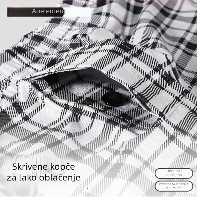 Muške bokserice od ledenog svile, labav kroj, srednje visine struka, karirani uzorak, pleteni poliester
