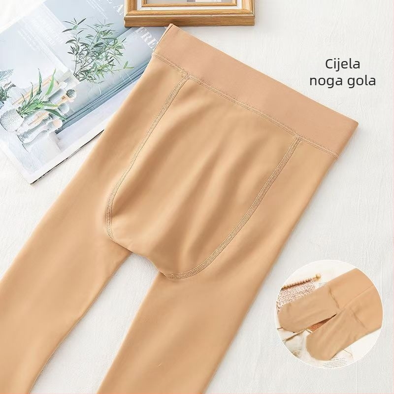 Ženske tajice s fleece podstavom za toplinu, nude boje, za jesen-zimu, jednobojne najlon tajice