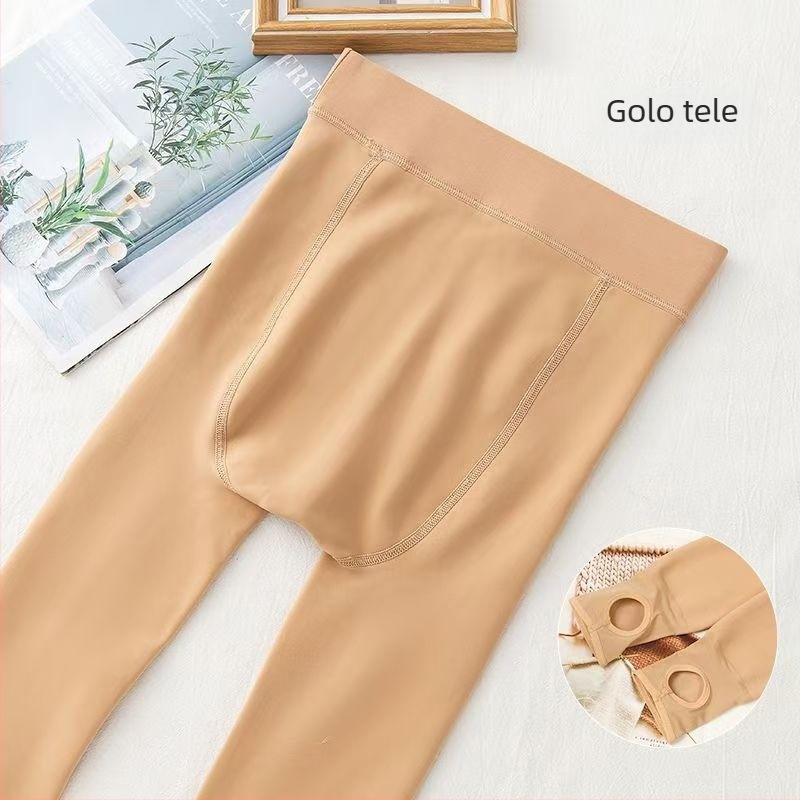 Ženske tajice s fleece podstavom za toplinu, nude boje, za jesen-zimu, jednobojne najlon tajice