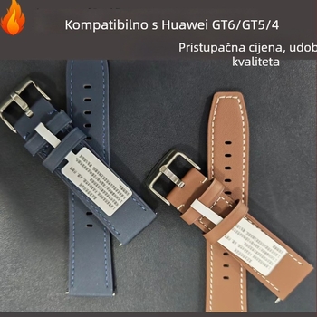 Kožni remen za sat, 22 mm, za Huawei Watch GT4/GT5/GT6; gornji sloj teleće kože; minimalistički dizajn; kopča s iglom