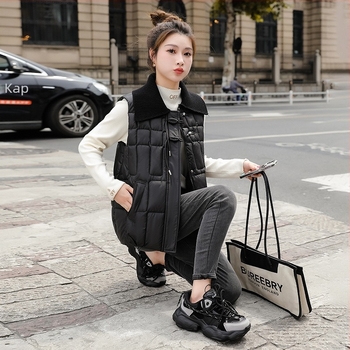 Ženska pamučna puffer vesta bez rukava, s ovratnikom u stilu revera, zatvarač, vanjska tkanina poliester, slobodan kroj, proljeće 2024
