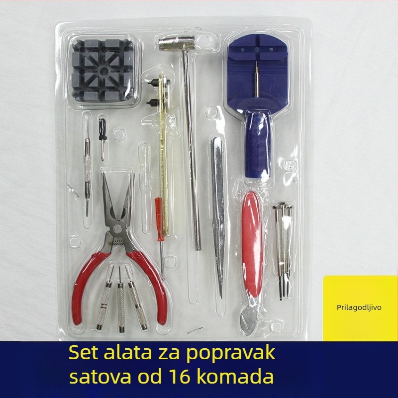 Set alata za popravak satova, 16 komada, plastično kućište, netto težina 0.3, za popravak satova i telekomunikacijsko održavanje