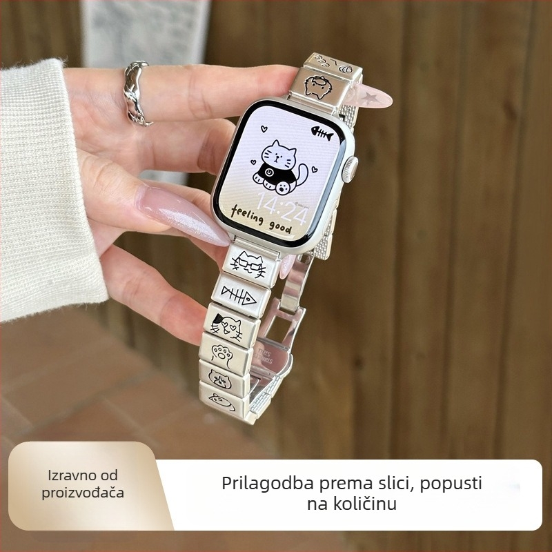 Metalni kaiš za Apple Watch S10 Little Cat, cinkova legura, leptir kopča
