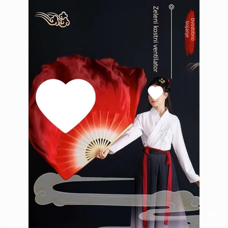 Plesni fan, imitacijska svila, Yangko stil, dvostrani, klasični plesni fan za kvadratni ples