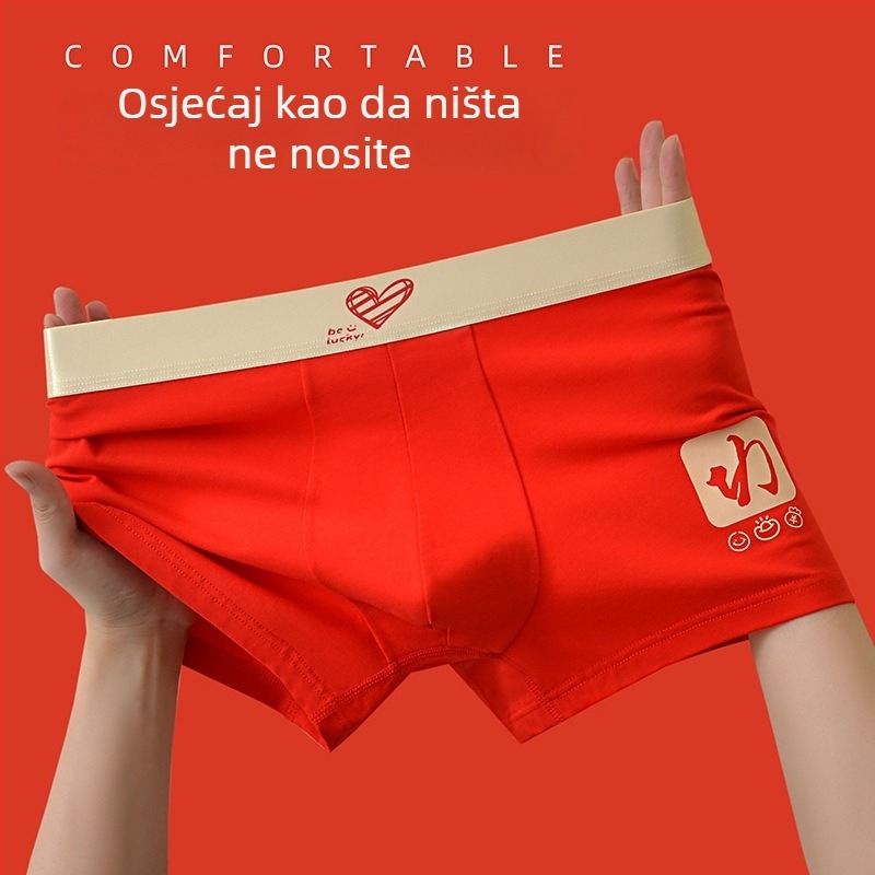 Muške gaćice od 100% pamuka, antibakterijske, crvene boje, srednje visine pojasa, prozračne, jednobojne bokserice