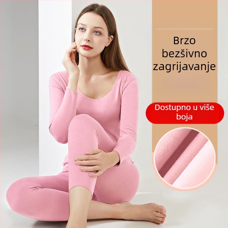 Termalni komplet za jesen/zimu, bez šavova, fleece podstava, za muškarce i žene, V-izrez, dugi rukav, hlače, mješavina poliestera, 201–250 g/m2.