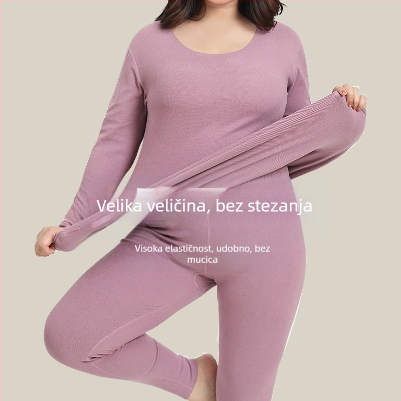 Plus-size ženski termalni set donjeg rublja, debeo flis unutarnji sloj, jesen-zima top i hlače