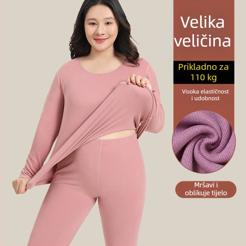 Plus-size ženski termalni set donjeg rublja, debeo flis unutarnji sloj, jesen-zima top i hlače
