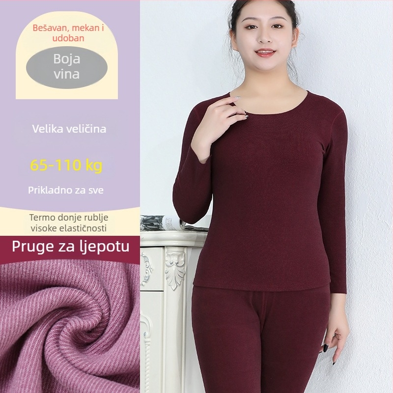 Plus-size ženski termalni set donjeg rublja, debeo flis unutarnji sloj, jesen-zima top i hlače