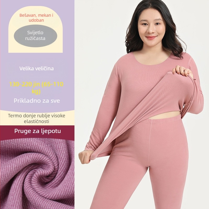 Plus-size ženski termalni set donjeg rublja, debeo flis unutarnji sloj, jesen-zima top i hlače