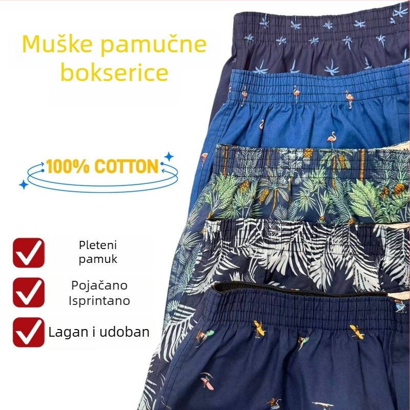 Muške pamukaste gaćice s cvjetnim uzorkom, prozračne, srednji pojas, 100% pamuk