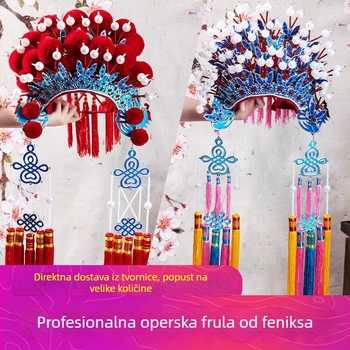 Tradicionalna kineska svadbena kruna s veo i motivom leptira – inspirirano Pekinškom Yue operom, na skladištu, ljeto 2021