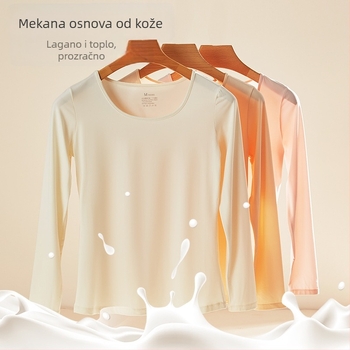 Ženski termalni pleteni set: tanak materijal; 90% katijonički poliester + 10% elastan podstava; 160 g/m2; okrugli izrez; pulover + široke hlače; toplo i udobno.