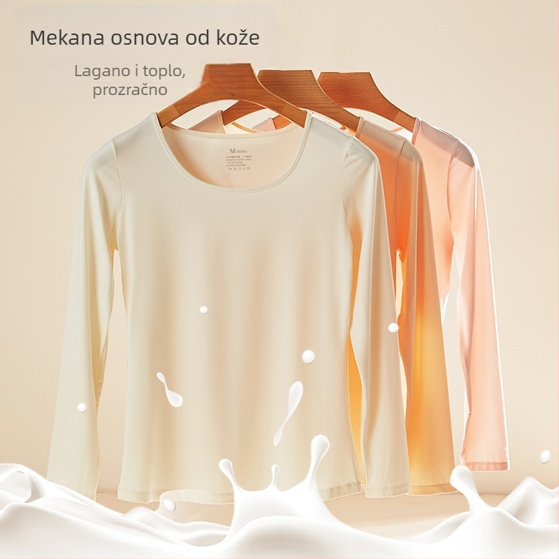 Ženski termalni pleteni set: tanak materijal; 90% katijonički poliester + 10% elastan podstava; 160 g/m2; okrugli izrez; pulover + široke hlače; toplo i udobno.