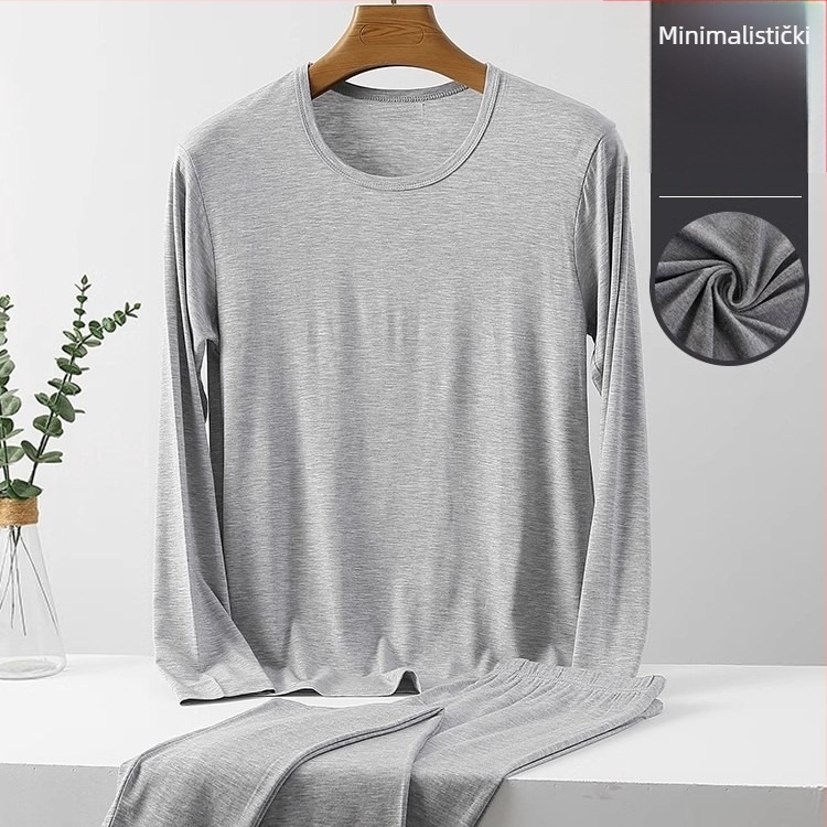 Muški termalni set donjeg rublja od viskoze, debeli materijal, pulover s okruglim izrezom, uski kroj, 95% viskoze, 5% elastan, gustoća tkanine 181-200 g/m²