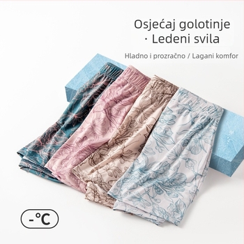 Muške boxerice Ice Silk od poliestera, upijanje vlage i prozračnost, podstava od viskoze, srednji pojas, cvjetni uzorak
