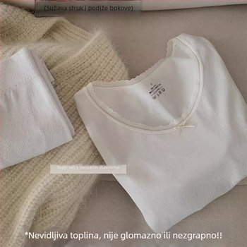 Ženski topli set od ovčje vune i velura, uski kroj, top i hlače za jesen