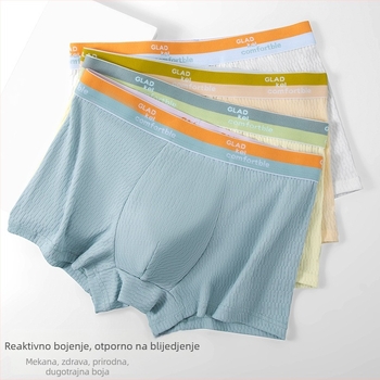 Muške bokserice sa srednjim strukom, pletene, prozračne, s podizanjem stražnjice; poliester vlakno; podstava 100% regenerirane celulozne vlaknine; uzorak jednobojan ili blok boja