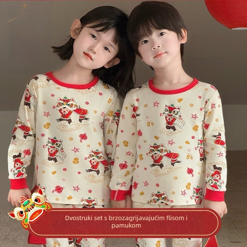 Dječji pamučni pyjama set za Novu godinu, 95% pamuk, gustoća tkanine 181–200 g/m2, uzrast 4–6 godina