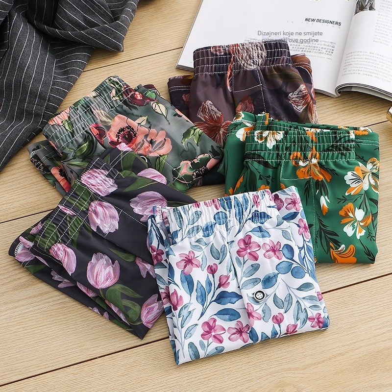 Muške pidžama šorce s floralnim printom, slobodan kroj, poliester, ljeto, plus veličina