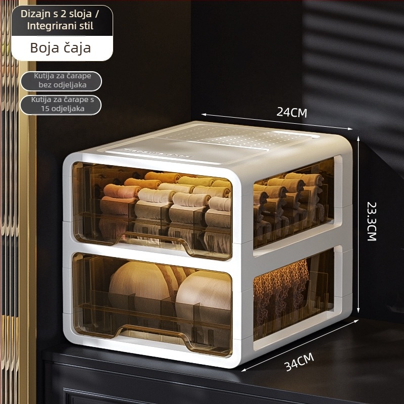 Prozirna plastična kutija za spremanje s ladicom, za odjeću i donje rublje, marka met, mogućnost tiskanja logotipa, stil lagani luksuz