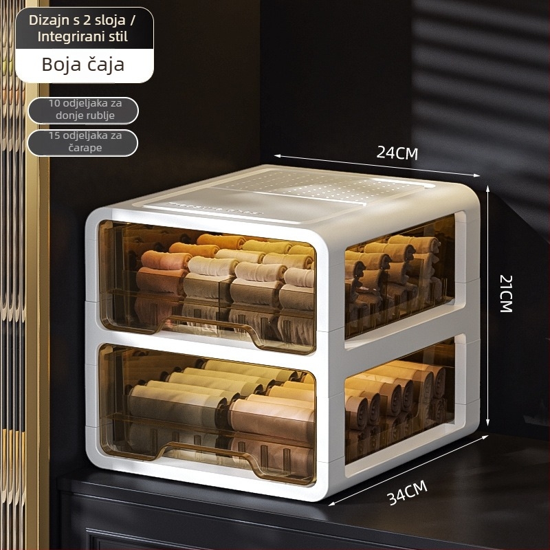Prozirna plastična kutija za spremanje s ladicom, za odjeću i donje rublje, marka met, mogućnost tiskanja logotipa, stil lagani luksuz