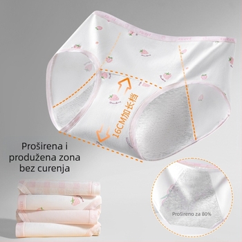 Djevojačke menstrualne gaćice, 95% pamuk, 100% pamuk u području prepona, antibakterijske, srednji pojas, s tiskom