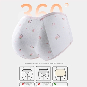 Djevojačke menstrualne gaćice, 95% pamuk, 100% pamuk u području prepona, antibakterijske, srednji pojas, s tiskom