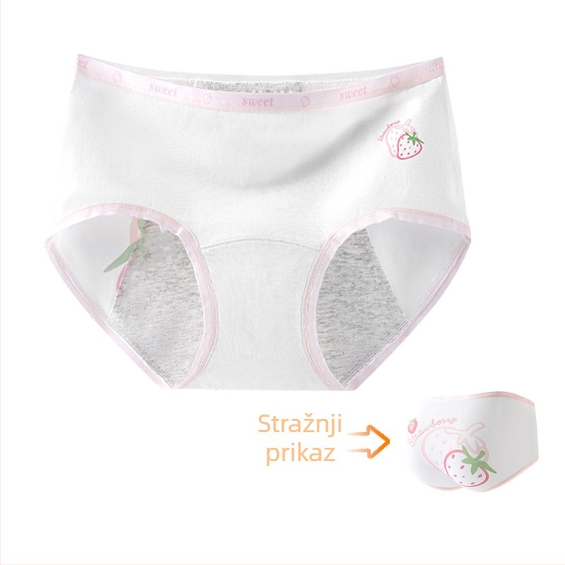 Djevojačke menstrualne gaćice, 95% pamuk, 100% pamuk u području prepona, antibakterijske, srednji pojas, s tiskom