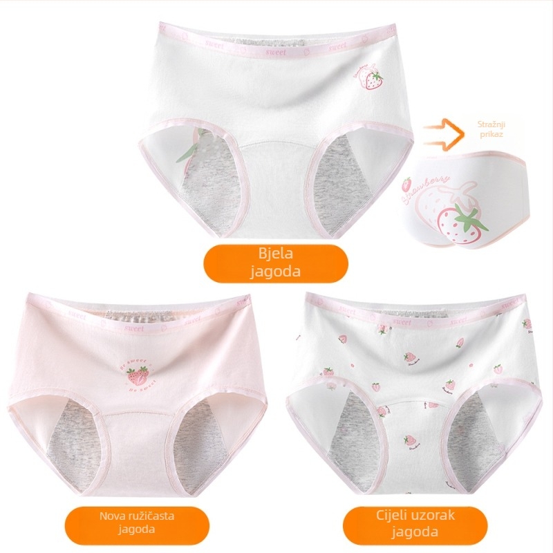 Djevojačke menstrualne gaćice, 95% pamuk, 100% pamuk u području prepona, antibakterijske, srednji pojas, s tiskom