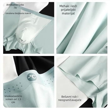 Muške boxerice od Ice Silk, dišuće, brzo se suše, bez šavova, srednji pojas; glavni materijal: najlon; podstava prepona: viskozno vlakno