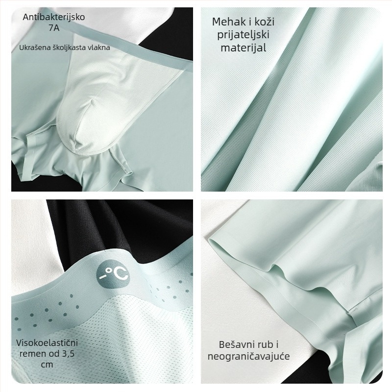 Muške boxerice od Ice Silk, dišuće, brzo se suše, bez šavova, srednji pojas; glavni materijal: najlon; podstava prepona: viskozno vlakno