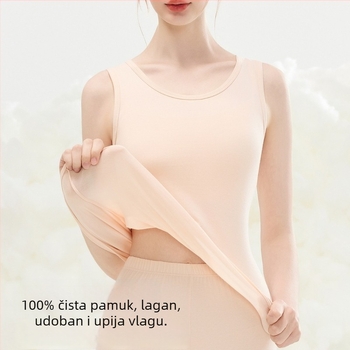 Ženska pamučna termo vest — okrugli izrez, bazni sloj ili za vanjsku uporabu, 95–100% pamuk, 201–250 g/m², jednobojna