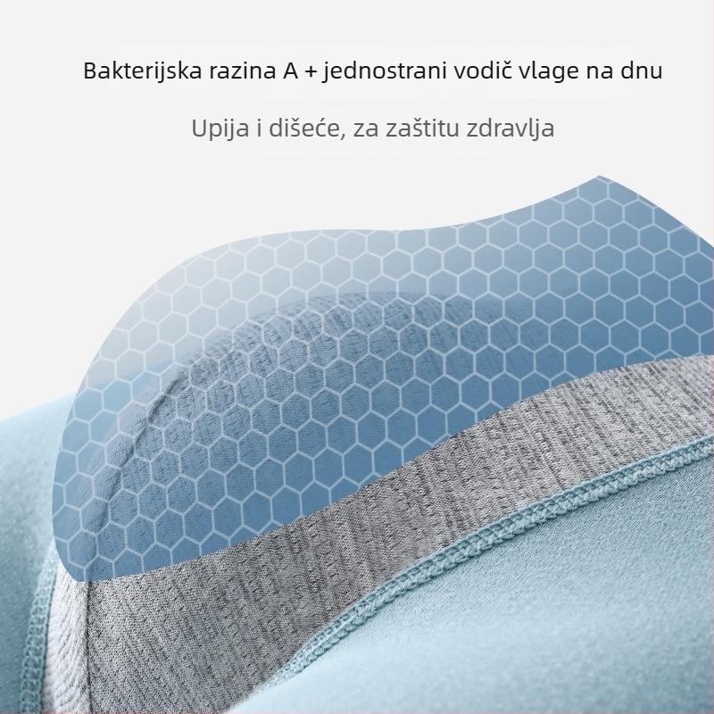 Muške bokserice od pamuka s U-oblikom džepa, prozračne i antibakterijske; 95–100% pamuka; podstava u području prepona 50–70% viskoze; srednja visina struka