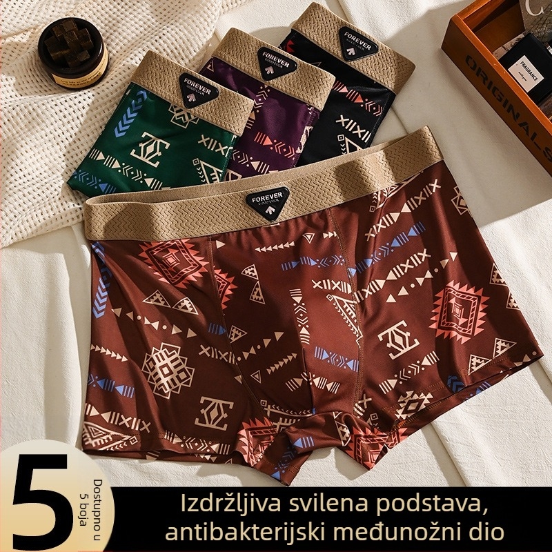 Ice Silk muške bokserice s američkim retro printom, srednji pojas, velika veličina, prozračné
