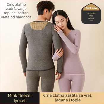 Unisex termalni set donjeg rublja, fleece podstavljena, dvostruki sloj, gornji dio s kružnim izrezom i dugi rukavi, hlače, poliester s katijonskim završnim slojem, 351–400 g/m2