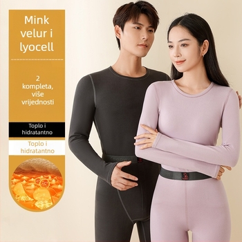 Unisex termalni set donjeg rublja, fleece podstavljena, dvostruki sloj, gornji dio s kružnim izrezom i dugi rukavi, hlače, poliester s katijonskim završnim slojem, 351–400 g/m2
