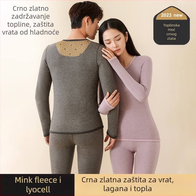Unisex termalni set donjeg rublja, fleece podstavljena, dvostruki sloj, gornji dio s kružnim izrezom i dugi rukavi, hlače, poliester s katijonskim završnim slojem, 351–400 g/m2