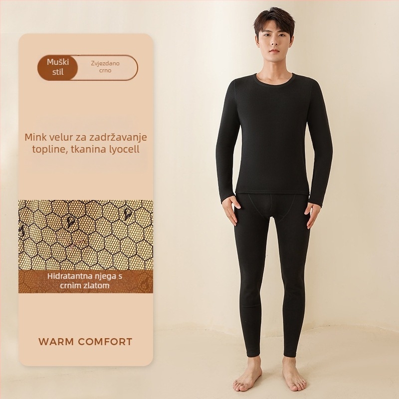 Unisex termalni set donjeg rublja, fleece podstavljena, dvostruki sloj, gornji dio s kružnim izrezom i dugi rukavi, hlače, poliester s katijonskim završnim slojem, 351–400 g/m2