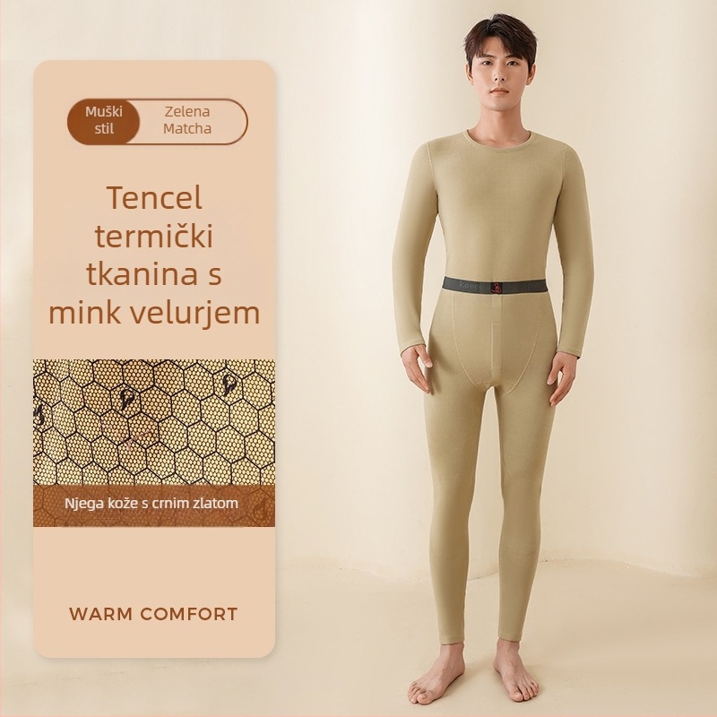 Unisex termalni set donjeg rublja, fleece podstavljena, dvostruki sloj, gornji dio s kružnim izrezom i dugi rukavi, hlače, poliester s katijonskim završnim slojem, 351–400 g/m2