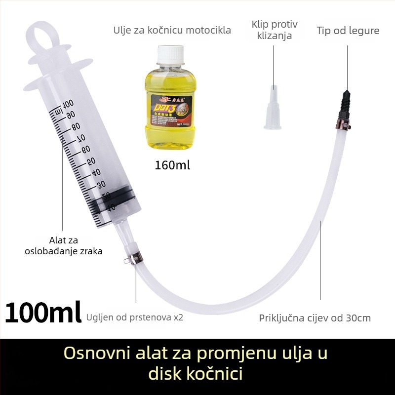 Set alata za održavanje disk brzine motocikla s cijevi za ulje, cilindrom s iglom za dopunu, uređajem za ispuštanje zraka i pumpom gore-dolje