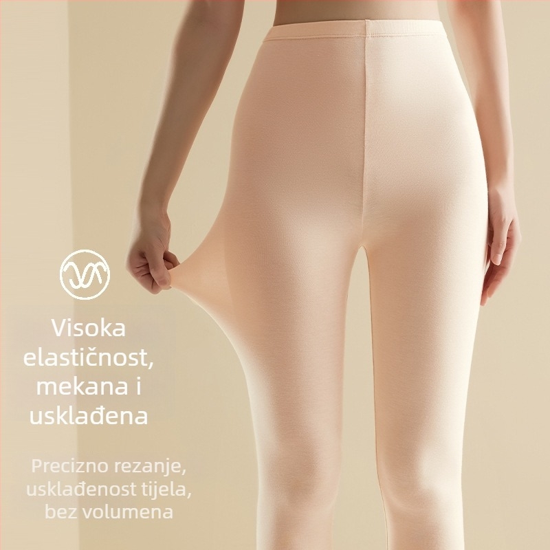 Ženske leggine od modalnog materijala, tanke, visok pas, topla podstava, plus veličina, duljina 9/10, jesen-zima