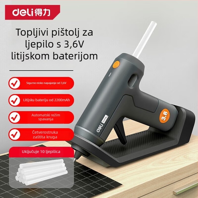 Bežični pištolj za topljenje ljepila s litijevom baterijom, za kućnu upotrebu, protiv lijepljenja i propuštanja, automatski način pripravnosti, uključuje 10 ljepilnih štapića