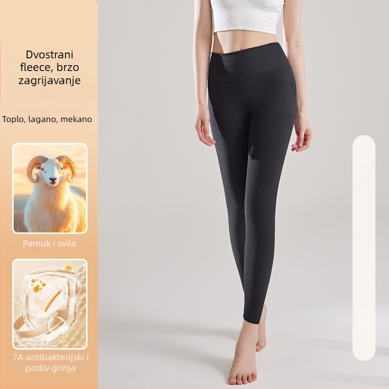 Ženske termo hlače visokog struka s flisom, poliester 90–95%, ekstra debele, bez šavova