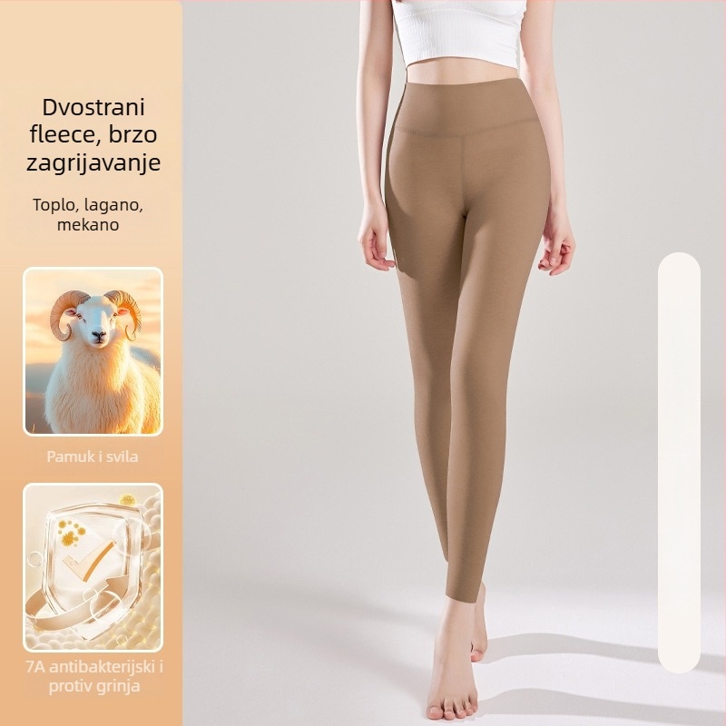Ženske termo hlače visokog struka s flisom, poliester 90–95%, ekstra debele, bez šavova