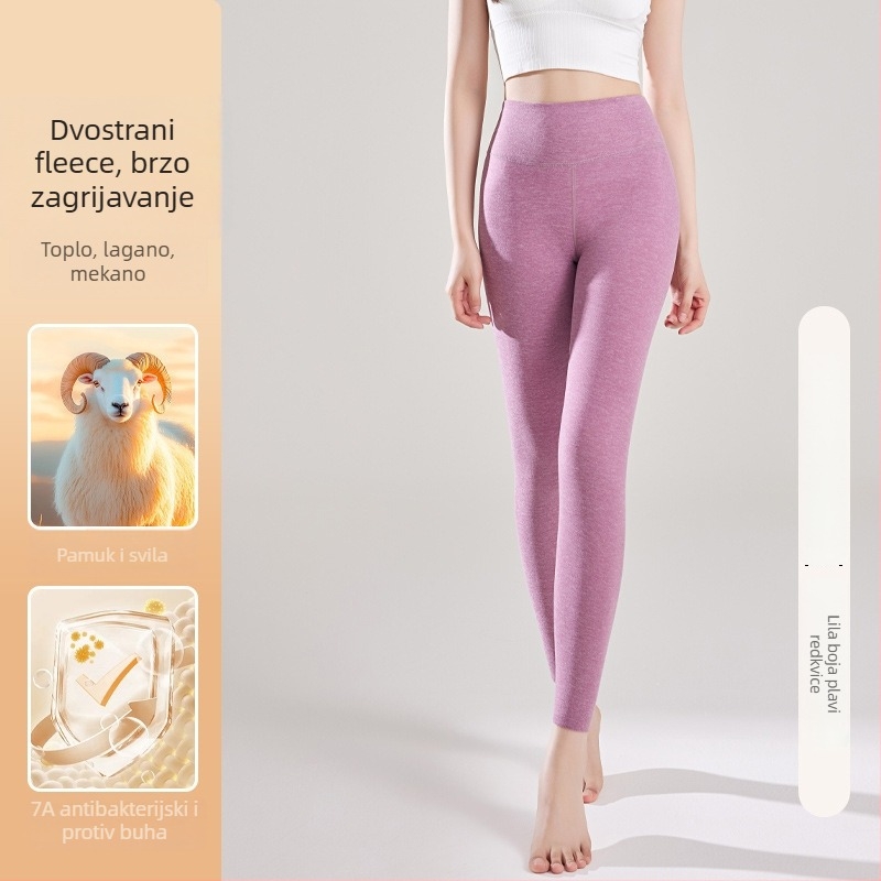 Ženske termo hlače visokog struka s flisom, poliester 90–95%, ekstra debele, bez šavova