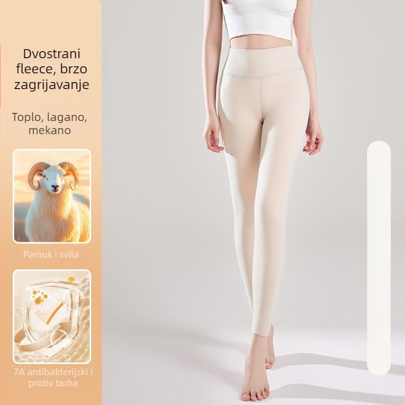 Ženske termo hlače visokog struka s flisom, poliester 90–95%, ekstra debele, bez šavova