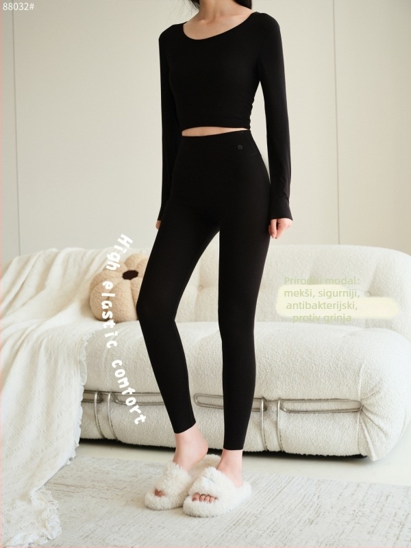Ženske termalne hlače s visokim strukom, modalni materijal, duljina 9/10, jedan sloj, srednja težina 141–160 g/m²