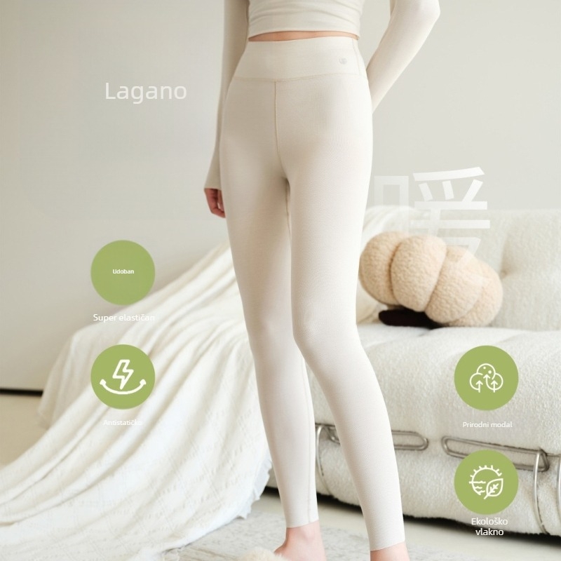 Ženske termalne hlače s visokim strukom, modalni materijal, duljina 9/10, jedan sloj, srednja težina 141–160 g/m²